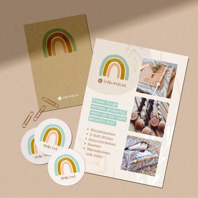 Flyer, Visitenkarten und Aufkleber für Handmade Shop